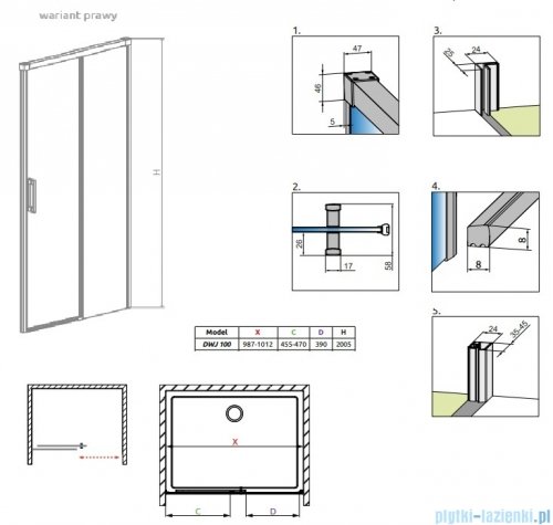 Radaway Idea 6 DWJ Brushed Light Gold drzwi wnękowe 100cm prawe szczotkowane jasne złoto 387014-98-01R