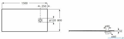 Roca Magma 150x80cm brodzik prostokątny kompozytowy STONEX CZARNY APE015DC32003400