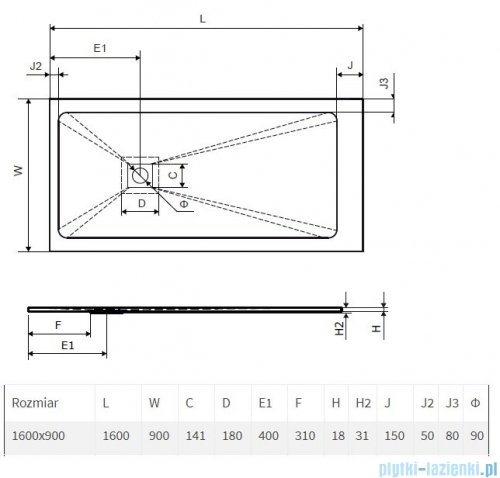 Excellent Arda Brodzik 160x90  prostokątny SLIM cappucino BREX.1503.160.090.CAN