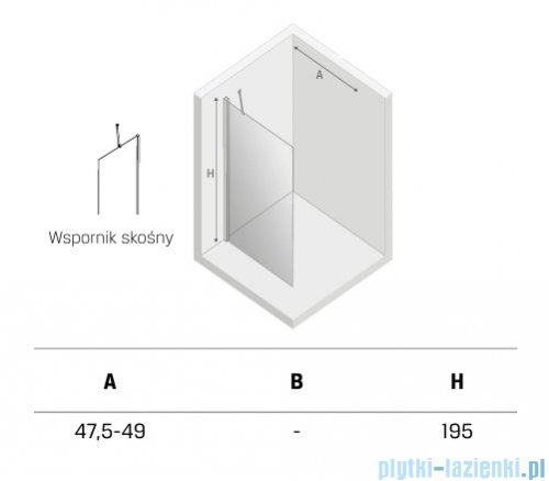 New Trendy New Soleo Black 50x195 cm kabina Walk-In czarny mat/szkło przejrzyste K-0765