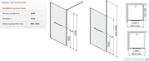 Sanplast Altus PI/ALTIIa kabina walk-in 100x212 cm przejrzyste 600-121-2541-42-401