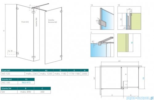 Radaway Euphoria Walk-in III kabina 120x100cm szkło przejrzyste 383134-01-01/383122-01-01/383160-01-01