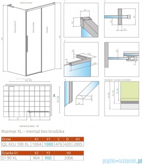 Radaway Idea 8 QL XL Kdj kabina 100x90cm prawa szkło przejrzyste 10560517-01-01R/10570472-01-01/10580090-01-01L