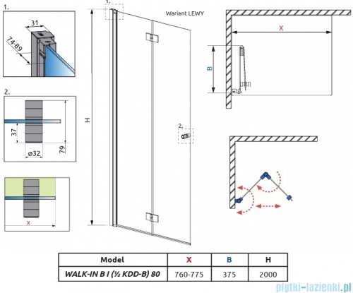 Radaway Nes 6 Brushed Copper KDD B kabina walk-in 80cm lewa szczotkowana miedź szkło przejrzyste 10024080-93-01L