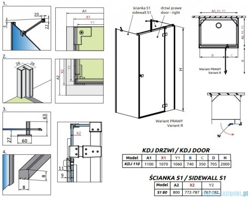 Radaway Essenza Brushed Nickel Kdj+S kabina 80x110x80cm prawa szczotkowany nikiel 1384051-01-01/1385023-91-01R/1384051-01-01