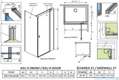 Radaway Nes 8 Black Kdj II kabina 80x75cm prawa czarny mat/szkło przejrzyste 10086080-54-01R/10089075-01-01