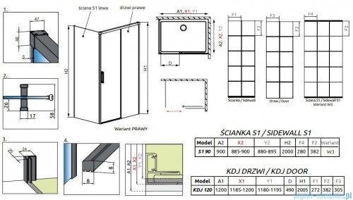 Radaway Idea Black Kdj Factory kabina prysznicowa 120x90 prawa czarny mat/szkło przejrzyste 387042-54-55R/387050-54-55L