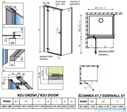 Radaway Essenza New Kdj kabina 120x110cm lewa szkło przejrzyste 385042-01-01L/384053-01-01