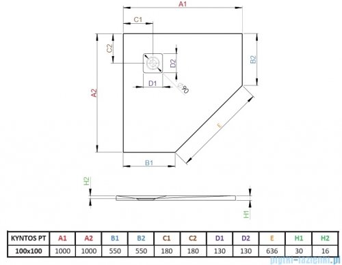 Radaway Kyntos PT brodzik pięciokątny 100x100cm kaszmirowy HKPT100100-84