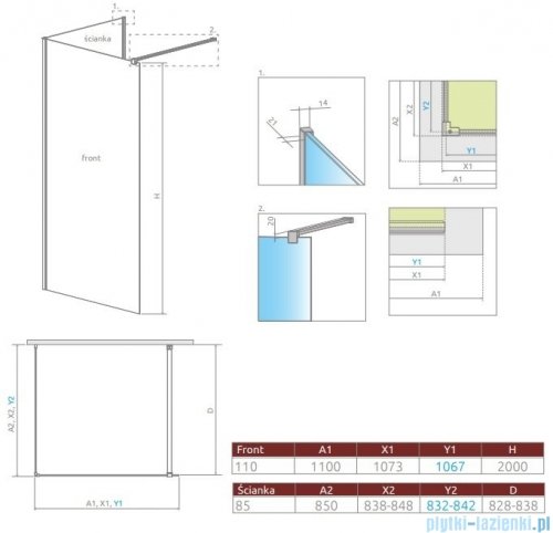 Radaway Modo New Black IV kabina Walk-in 110x85 czarny mat/szkło przejrzyste 389614-54-01/389085-54-01