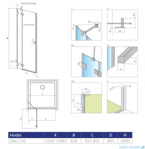 Radaway Essenza Pro Brushed GunMetal Dwj drzwi wnękowe 130cm lewe szczotkowany grafit 10099130-92-01L