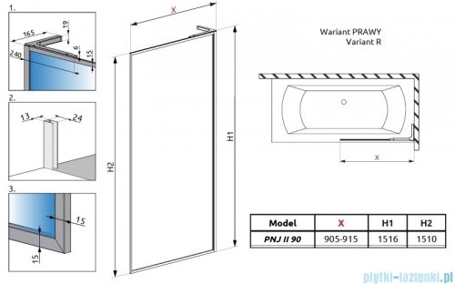 Radaway Modo F SL Gold PNJ II parawan nawannowy 90cm prawy złoty połysk/przejrzyste 10406090-09-01R