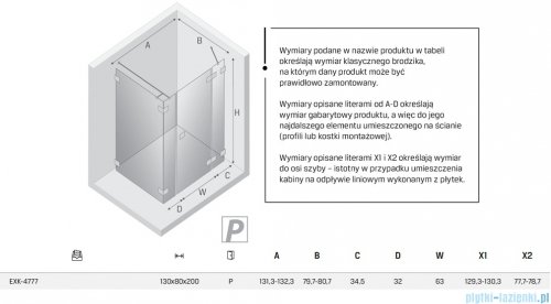 New Trendy Eventa Gold Shine kabina prysznicowa prostokątna 130x80x200 cm prawa przejrzyste Złoty połysk EXK-4777