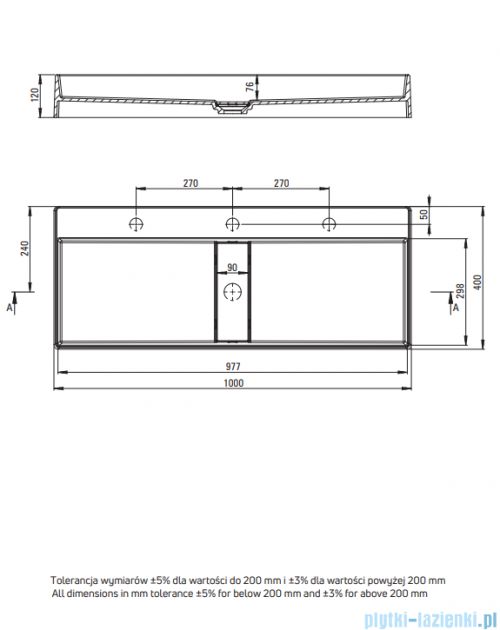 Deante Blur Umywalka granitowa nablatowa z maskownicą 100x40x12 antracyt metalik CQB_TU1S