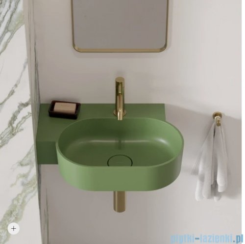 Omnires Ovo M+ umywalka nablatowa/wisząca lewa 55x38 cm olive mat OVO555UWLOL