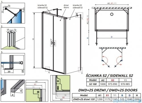 Radaway Nes Black DWD+2S kabina 100x120x100cm czarny mat/szkło przejrzyste 10040100-54-01/10035120-54-01/10040100-54-01