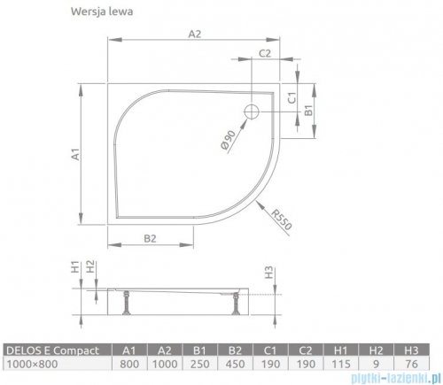 Radaway Delos E Compact Brodzik półokrągły 100x80cm lewy SDE1080-05L