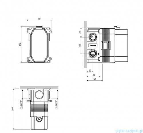 Omnires BOX element podtynkowy baterii podtynkowy baterii prysznicowej 2-wyjściowej  BOX47X