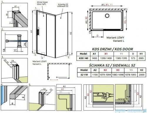 Radaway Idea Kds kabina prysznicowa 140x110 lewa przejrzyste 10115140-01-01L/10117110-01-01