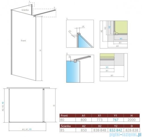Radaway Modo New IV kabina Walk-in 80x85 szkło przejrzyste 389584-01-01/389085-01-01