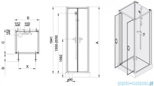 Sanplast Basic Complete KCDDp/BASIC+Bza kabina czterościenna kompletna 80x80x202 cm przejrzysta 602-460-2420-01-4B0