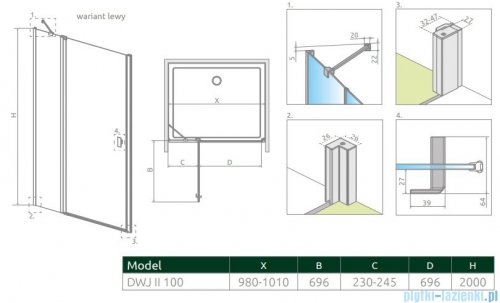 Radaway Nes Dwj II drzwi wnękowe 100cm lewe szkło przejrzyste 10036100-01-01L