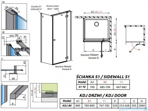 Radaway Essenza New Kdj kabina 80x70cm prawa szkło przejrzyste 385043-01-01R/384048-01-01