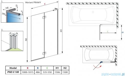 Radaway Essenza 8 SL Brushed Copper PND II parawan nawannowy 100cm prawy szczotkowana miedź/przejrzyste 10500100-93-01R