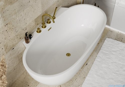 ScandiBath Mandal wanna wolnostojąca/przyścienna z korkiem i przelewem ZŁOTYM  150x77cm  Q360S-1501OEMGL