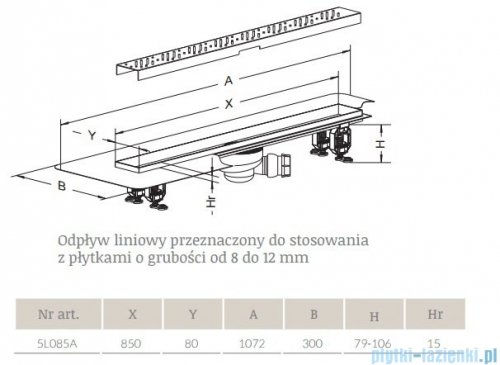 Radaway Quadro Odpływ liniowy 85x8cm 5L085A,5R085Q