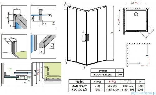 Radaway Idea White Kdd kabina 70x120cm szkło przejrzyste 387065-04-01L/387064-04-01R