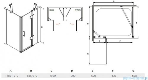 Besco Viva kabina prostokątna prawa 120x90x195cm przejrzyste VPP-129-195C