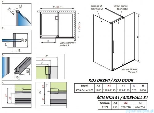 Radaway Furo Kdj Brushed Nickel kabina 120x75cm prawa szczotkowany nikiel 10104622-91-01R/10110580-01-01/10113075-01-01