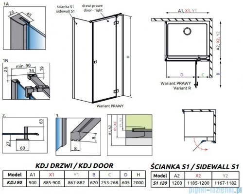 Radaway Essenza New Black Kdj kabina 90x120cm prawa szkło przejrzyste 385044-54-01R/384054-54-01