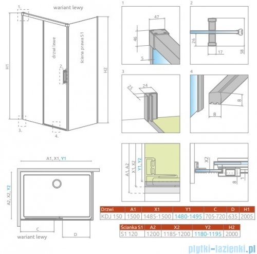 Radaway Idea Kdj Brushed Copper kabina 150x120cm lewa szczotkowana miedź 387045-93-01L/387054-93-01R