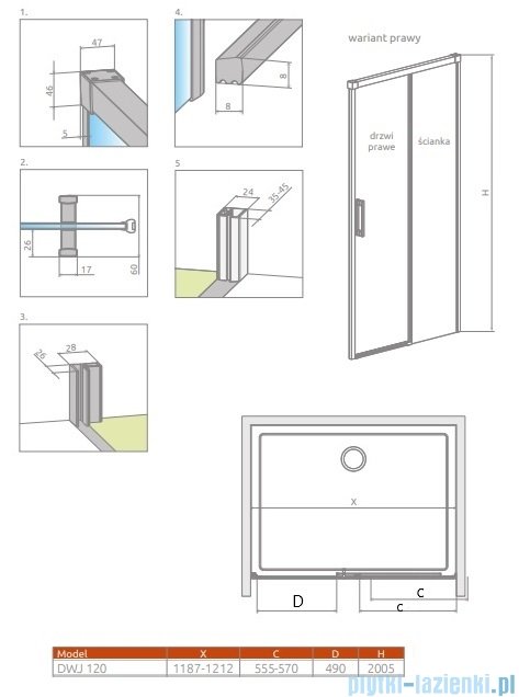 Radaway Idea Black 8 Dwj drzwi wnękowe 120cm prawe czarny mat/szkło przejrzyste 10330620-54-01R/10350553-01-01