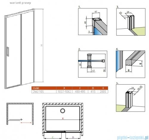 Radaway Idea Gold DWJ drzwi wnękowe 105cm prawe złoty połysk/szkło przejrzyste 387021-09-01R