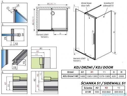 Radaway Furo Kdj Brushed Nickel kabina 140x90cm lewa szczotkowany nikiel 10104722-91-01L/10110680-01-01/10113090-01-01