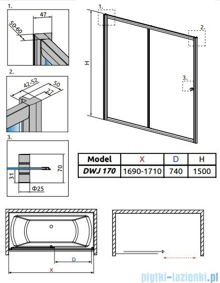 Radaway Vesta Dwj drzwi przesuwne 170 cm szkło fabric 209117-01-06