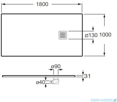 Roca Terran 180x100cm brodzik prostokątny konglomeratowy perłowy AP1017083E801630
