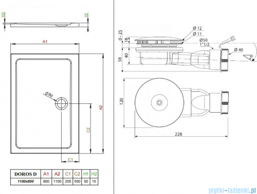 Radaway Fuenta New KDJ-B kabina prysznicowa 80x110 prawa przejrzyste + brodzik Doros D + syfon 384081-01-01R/384053-01-01/SDRD1180-01