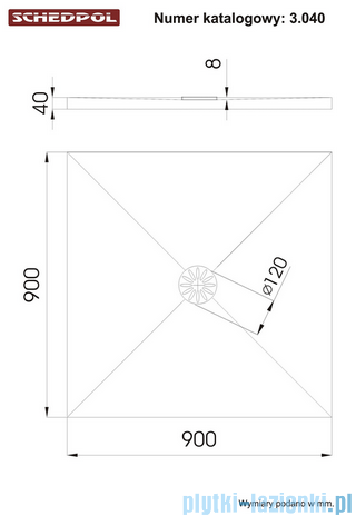 Schedpol De Luxe brodzik kwadratowy z syfonem 90x90x4cm 3.040