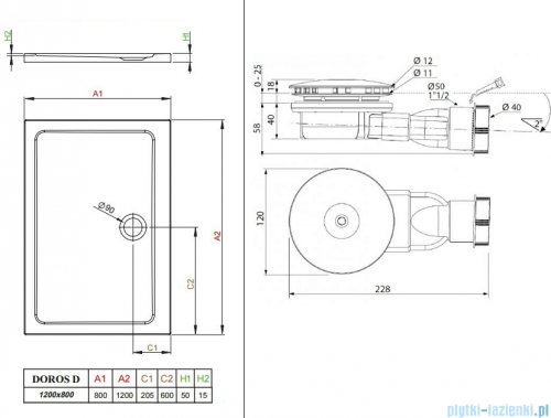 Radaway Fuenta New KDJ-B kabina prysznicowa 80x120 prawa przejrzyste + brodzik Doros D + syfon 384081-01-01R/384054-01-01/SDRD1280-01