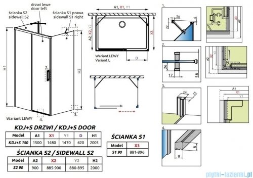 Radaway Idea Black Kdj+s kabina prysznicowa 90x150x90 lewa czarny mat/szkło przejrzyste 10116150-54-01L/387050-54-01R/10117090-01-01