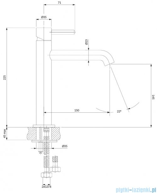 Omnires Y bateria umywalkowa 23 cm złoty szczotkowany Y1212CGLB