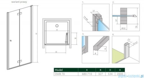 Radaway Nes Dwb drzwi wnękowe 70cm prawe szkło przejrzyste 10029070-01-01R