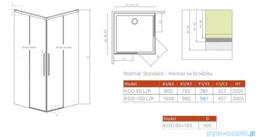 Radaway Idea 8 QL Kdd Brushed Gold kabina 80x100cm szczotkowane złoto 10590080-99-01L/10590100-99-01R