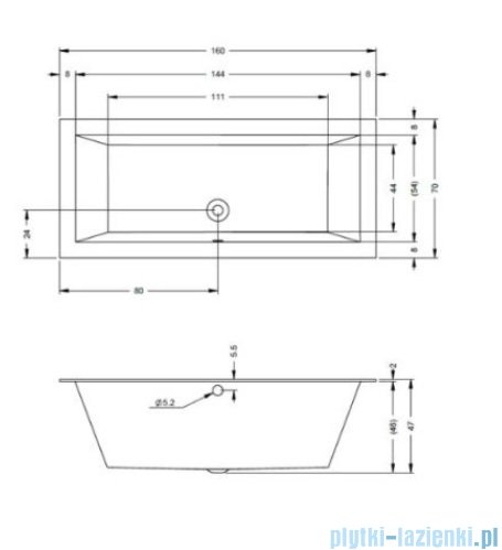 Riho Lugo 160x70cm wanna prostokątna z hydromasażem Relaks + nogi + syfon BT07-REL