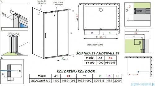Radaway Premium Pro Black Kdj kabina 110x100cm prawa czarny mat/szkło przejrzyste 1015110-54-01R/1016100-54-01