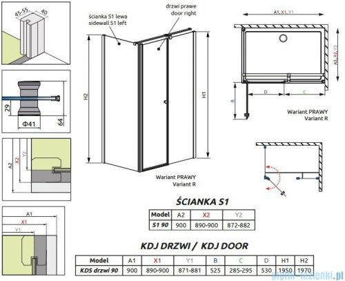 Radaway Eos II KDS kabina prysznicowa 90x90 prawa szkło przejrzyste + brodzik Delos C + syfon 3799481-01R/3799411-01L/SDC0909-01